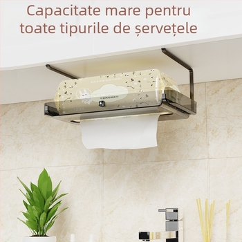Organizator de perete pentru hârtie igienică și prosoape, cu raft, montaj cu ventuză, plastic, un nivel