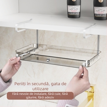 Organizator de perete pentru hârtie igienică și prosoape, cu raft, montaj cu ventuză, plastic, un nivel