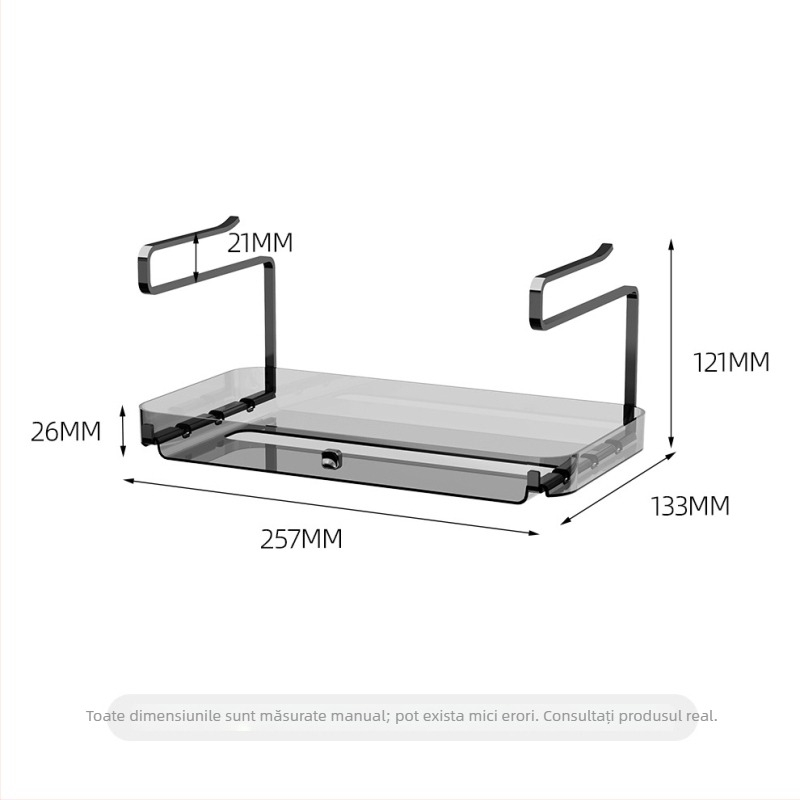 Organizator de perete pentru hârtie igienică și prosoape, cu raft, montaj cu ventuză, plastic, un nivel