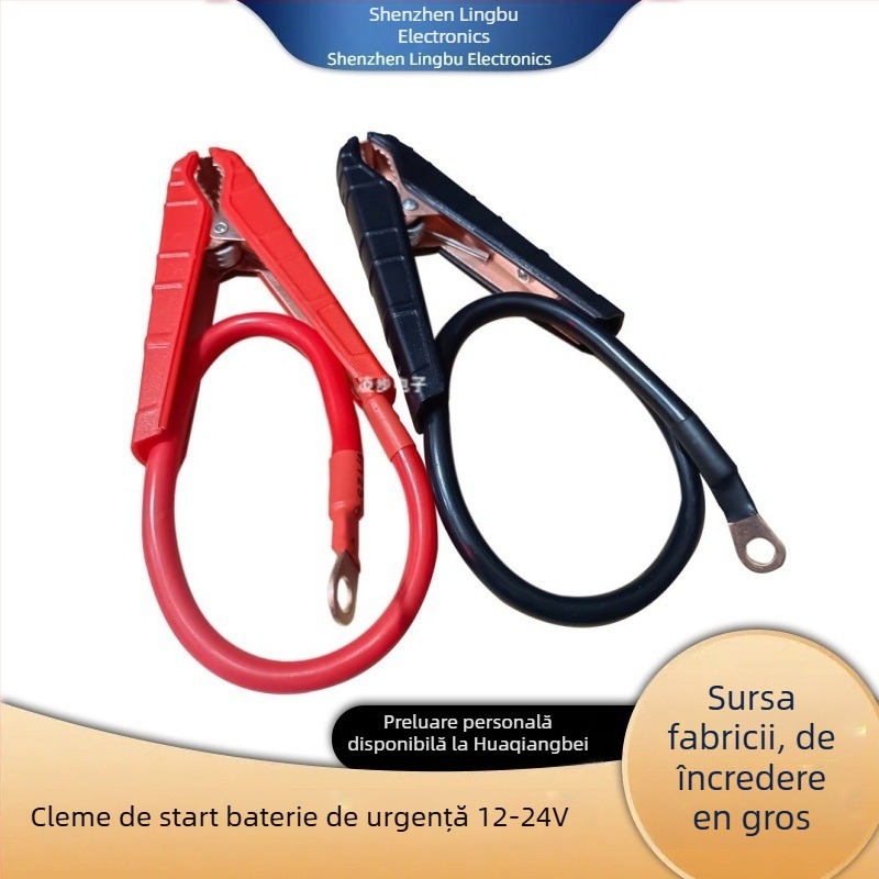 Cablu de pornire pentru mașină în caz de urgență – 500A curent înalt, cleme crocodil, conductor din cupru 12 mm², vârf din cupru