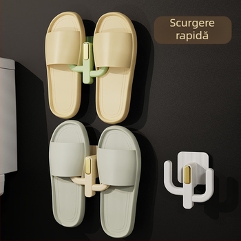 Raft pentru papuci de baie din plastic — montaj fără găuri, depozitare multifuncțională, 1 nivel; potrivit pentru baie, dormitor, sufragerie