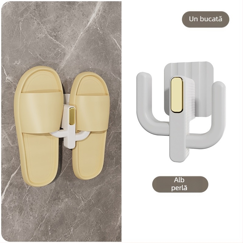 Raft pentru papuci de baie din plastic — montaj fără găuri, depozitare multifuncțională, 1 nivel; potrivit pentru baie, dormitor, sufragerie