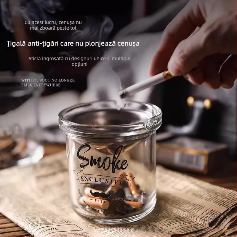 Vas de scrum din sticlă, cu design în formă de pâlnie, anti răspândire cenușei și a mirosului de fum, cu spațiu de depozitare