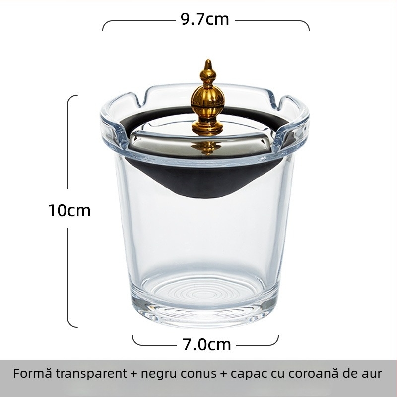 Vas de scrum din sticlă, cu design în formă de pâlnie, anti răspândire cenușei și a mirosului de fum, cu spațiu de depozitare