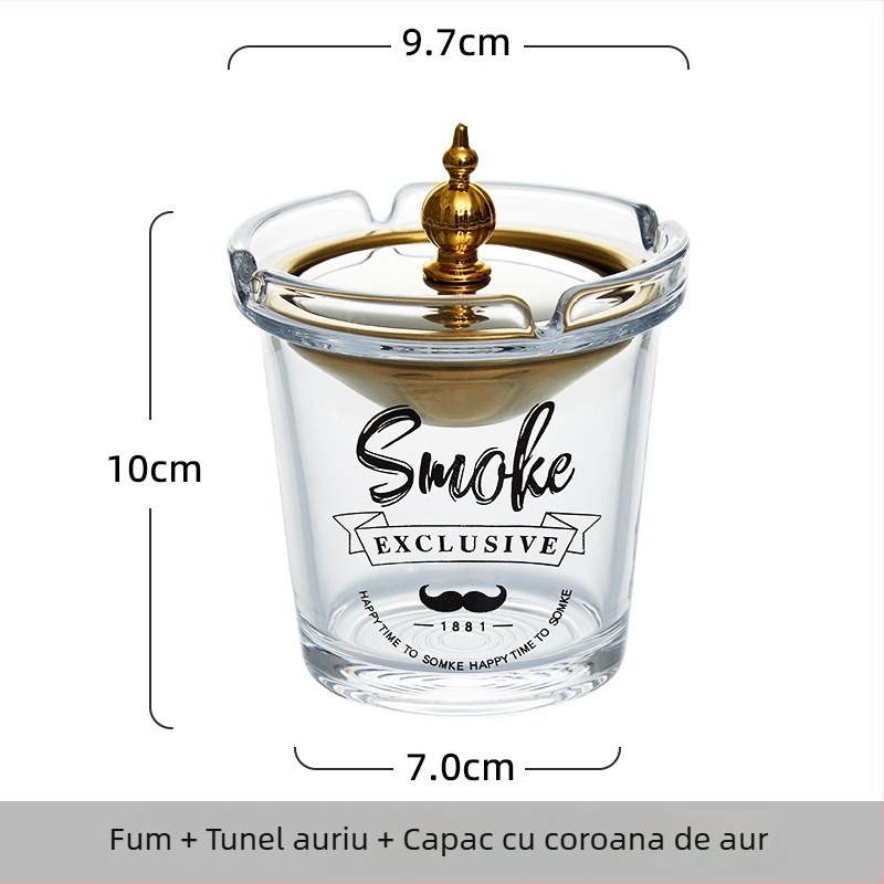 Vas de scrum din sticlă, cu design în formă de pâlnie, anti răspândire cenușei și a mirosului de fum, cu spațiu de depozitare