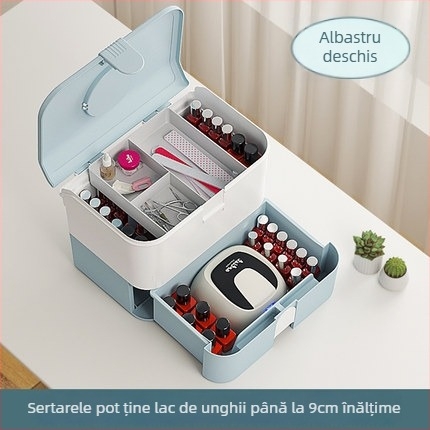 Cutie de depozitare pentru manichiură și cosmetică, cu sertare stratificate și capac, din plastic PP+ABS, capacitate 18L, portabilă