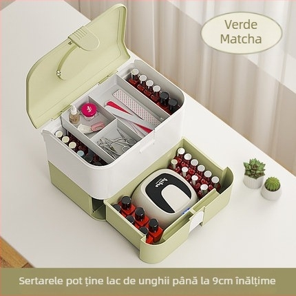 Cutie de depozitare pentru manichiură și cosmetică, cu sertare stratificate și capac, din plastic PP+ABS, capacitate 18L, portabilă