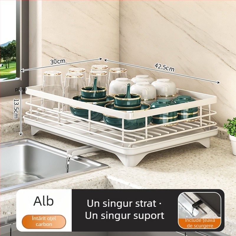 Raft de vase din oțel carbon, multifuncțional, mobil, organizator de bucătărie pe tejghea pentru farfurii, boluri, tacâmuri și capace, design dreptunghiular în formă de L