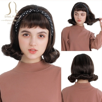 Perucă scurtă buclată, stil Antique/Vintage, model GF-W4631#6, păr Cas/Kani Cullen, franjă Qi, potrivită pentru festivaluri, petreceri, cosplay și spectacole drag