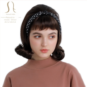 Perucă scurtă buclată, stil Antique/Vintage, model GF-W4631#6, păr Cas/Kani Cullen, franjă Qi, potrivită pentru festivaluri, petreceri, cosplay și spectacole drag