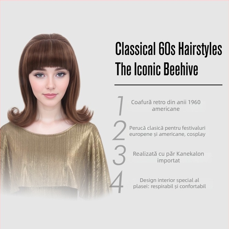 Perucă scurtă buclată, stil Antique/Vintage, model GF-W4631#6, păr Cas/Kani Cullen, franjă Qi, potrivită pentru festivaluri, petreceri, cosplay și spectacole drag