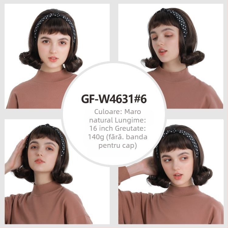 Perucă scurtă buclată, stil Antique/Vintage, model GF-W4631#6, păr Cas/Kani Cullen, franjă Qi, potrivită pentru festivaluri, petreceri, cosplay și spectacole drag