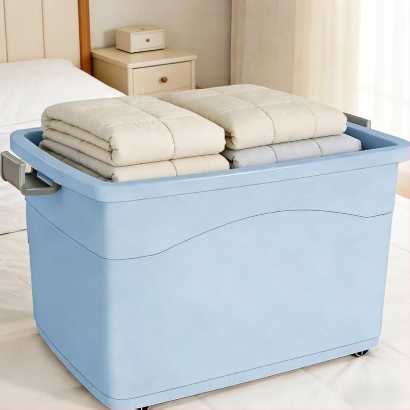 Cutie de depozitare din plastic, capacitate mare pentru haine, cărți de dormitor și jucării, cu roți, 40–50 L, material PP, rezistent la praf și apă