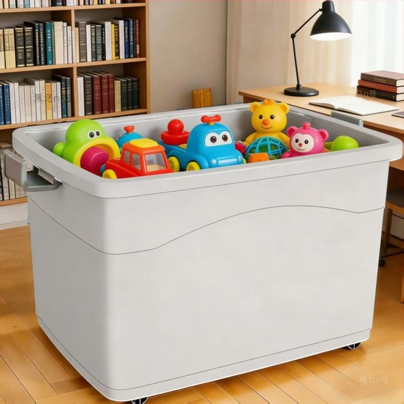Cutie de depozitare din plastic, capacitate mare pentru haine, cărți de dormitor și jucării, cu roți, 40–50 L, material PP, rezistent la praf și apă