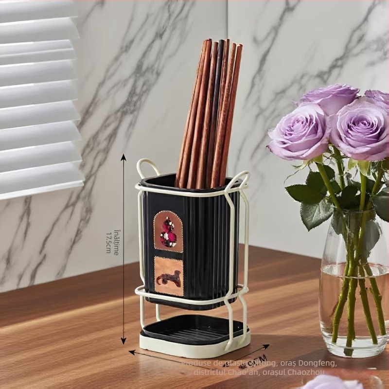 Suport pentru bețișoare de bucătărie, cu drenaj de apă și rezistență la mucegai, stil chinezesc nou, din plastic, montaj pe perete