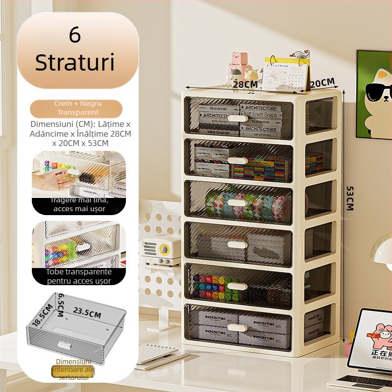 Cutie transparentă de depozitare pentru birou, cu sertare multiple, stivuibilă (plastic PP, 35 compartimente)