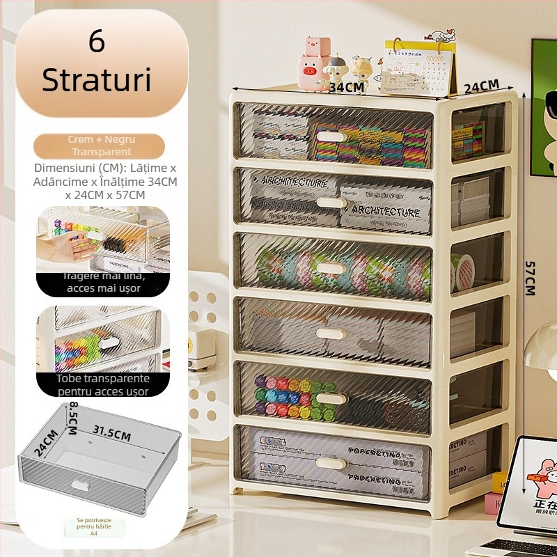 Cutie transparentă de depozitare pentru birou, cu sertare multiple, stivuibilă (plastic PP, 35 compartimente)