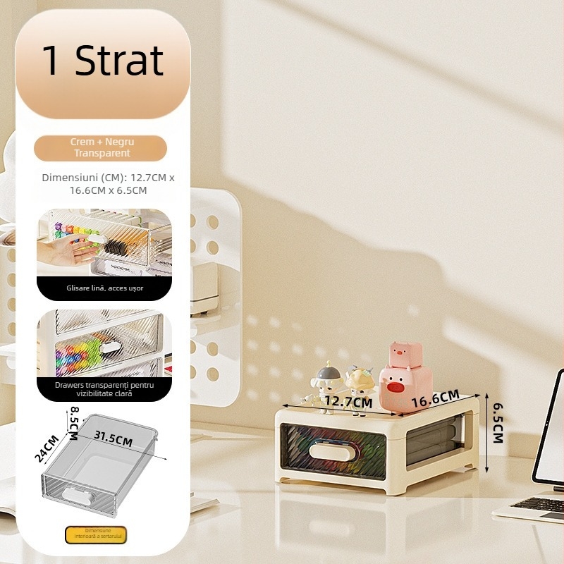 Cutie transparentă de depozitare pentru birou, cu sertare multiple, stivuibilă (plastic PP, 35 compartimente)