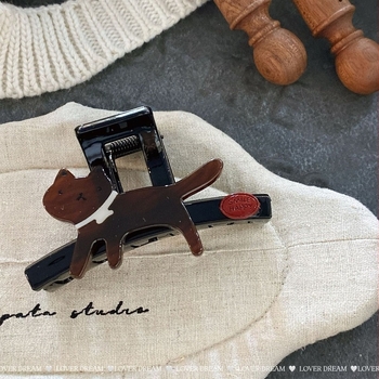 Agrafă de păr cu imprimeu leopard și design de pisică, clips de prindere, realizată manual, accesorii pentru cap, toamnă 2025