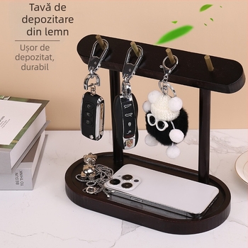 Suport din lemn pentru chei, organizator de bijuterii pentru desktop — stil scandinav, multifuncțional, un singur nivel