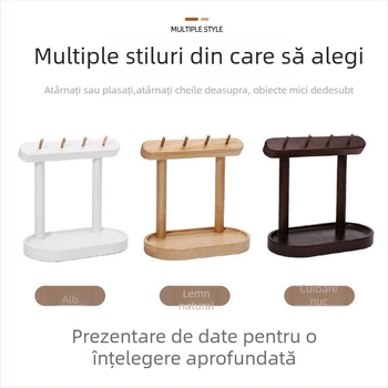 Suport din lemn pentru chei, organizator de bijuterii pentru desktop — stil scandinav, multifuncțional, un singur nivel