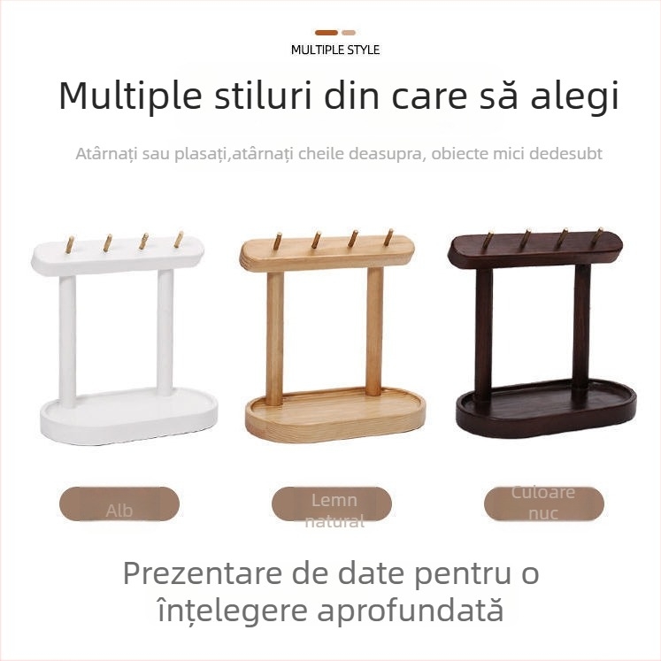 Suport din lemn pentru chei, organizator de bijuterii pentru desktop — stil scandinav, multifuncțional, un singur nivel