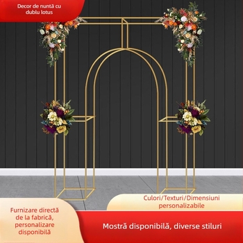 Arc geometric din fier pentru nuntă, ecran de scenă cu suport pentru flori și fundal pătrat, personalizabil