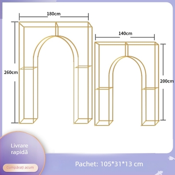Arc geometric din fier pentru nuntă, ecran de scenă cu suport pentru flori și fundal pătrat, personalizabil