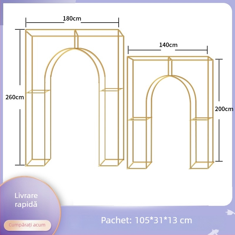 Arc geometric din fier pentru nuntă, ecran de scenă cu suport pentru flori și fundal pătrat, personalizabil