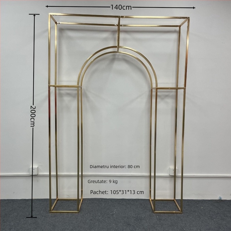 Arc geometric din fier pentru nuntă, ecran de scenă cu suport pentru flori și fundal pătrat, personalizabil