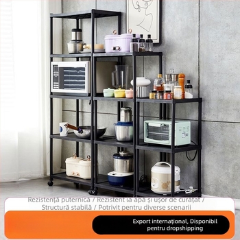 Raft de bucătărie din plastic, 3 etaje, montat pe podea, mobil, multifuncțional, pentru cuptor cu microunde și oale.