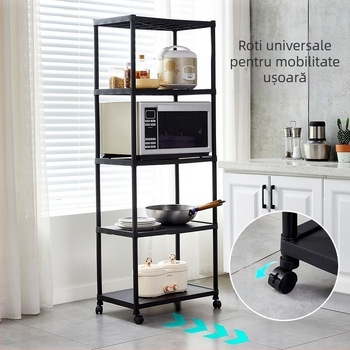Raft de bucătărie din plastic, 3 etaje, montat pe podea, mobil, multifuncțional, pentru cuptor cu microunde și oale.