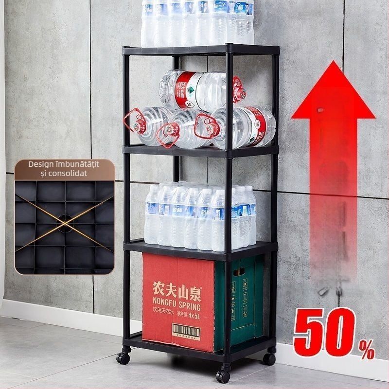 Raft de bucătărie din plastic, 3 etaje, montat pe podea, mobil, multifuncțional, pentru cuptor cu microunde și oale.