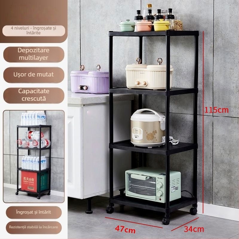 Raft de bucătărie din plastic, 3 etaje, montat pe podea, mobil, multifuncțional, pentru cuptor cu microunde și oale.