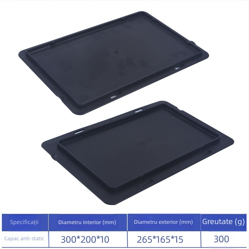 Cutie turnover anti-static din PP, pereți groși, 0,6 kg, cu capac