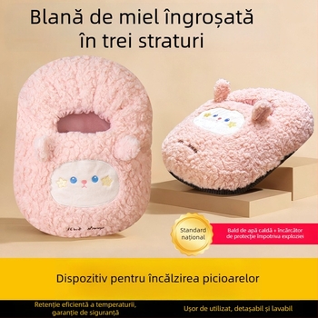 Sac USB încărcat cu apă pentru încălzirea abdomenului și a picioarelor, papuci velur cu talpă din silicon, design desen animat