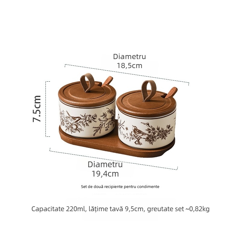 Set de obiecte ceramice pentru condimente în stil franțuzesc pentru bucătăria de acasă: borcan pentru sare, borcan pentru ardei iute, borcan ceramic pentru condimente și cutie MSG