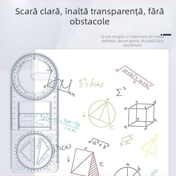 Riglă de desen multifuncțională cu șablon rotativ, din metal, pentru elevi
