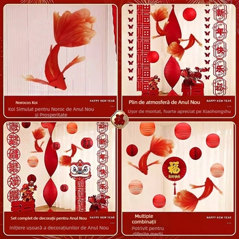 Prop decor backdrop pentru evenimente | Motiv pește koi | Brand Fuge | Stil: Anul Nou, Nuntă | Potrivit pentru Festivalul de Primăvară, Căsătorie, Anul Nou