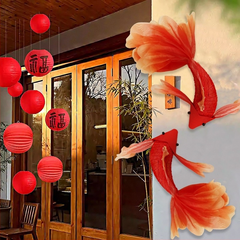 Prop decor backdrop pentru evenimente | Motiv pește koi | Brand Fuge | Stil: Anul Nou, Nuntă | Potrivit pentru Festivalul de Primăvară, Căsătorie, Anul Nou