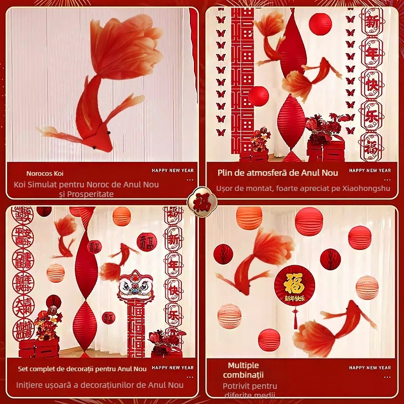 Prop decor backdrop pentru evenimente | Motiv pește koi | Brand Fuge | Stil: Anul Nou, Nuntă | Potrivit pentru Festivalul de Primăvară, Căsătorie, Anul Nou