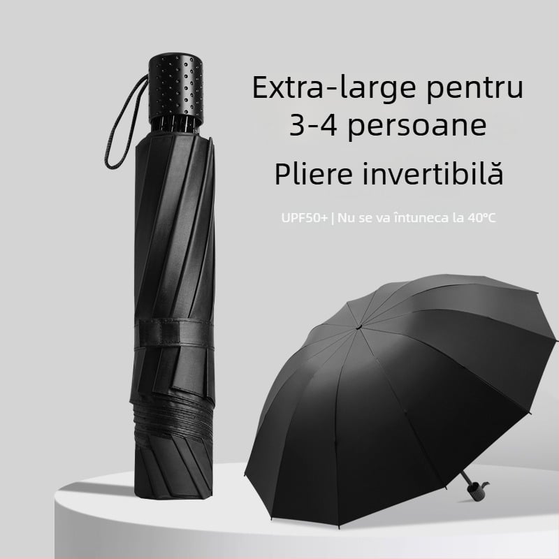 Umbrelă pliabilă manuală, 12 brațe din oțel, UPF 40+ protecție, pentru soare și ploaie, imprimare logo