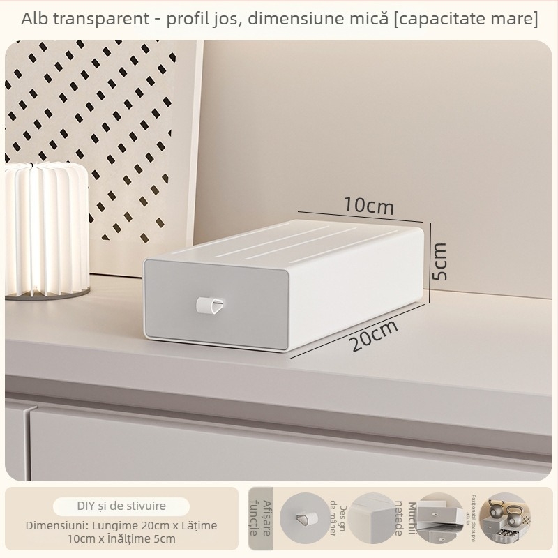 Cutie de depozitare pentru birou din plastic PS, model 8875, cu mâner, poate fi stivuită, deschidere prin tragere