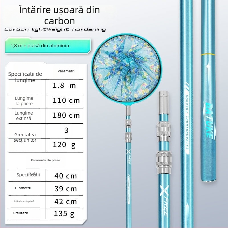 Bețișor telescopic din carbon pentru plasă de pescuit