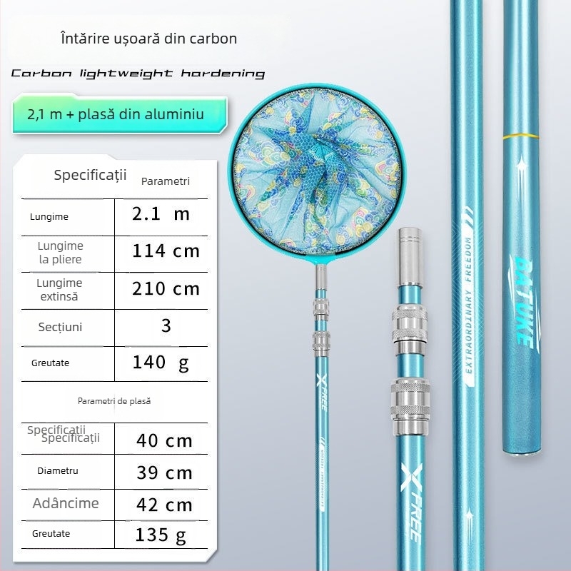 Bețișor telescopic din carbon pentru plasă de pescuit