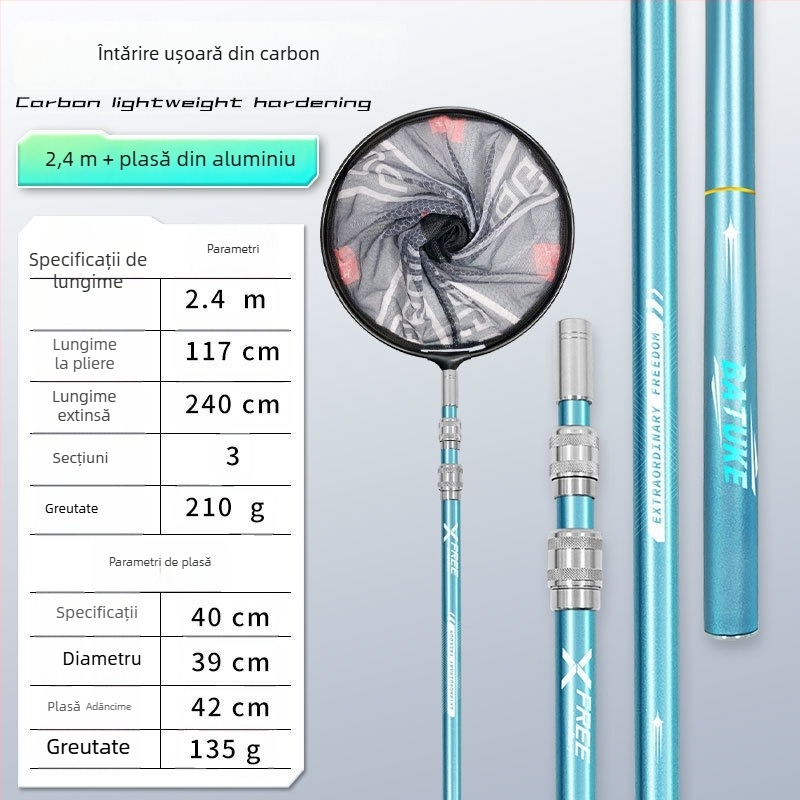 Bețișor telescopic din carbon pentru plasă de pescuit