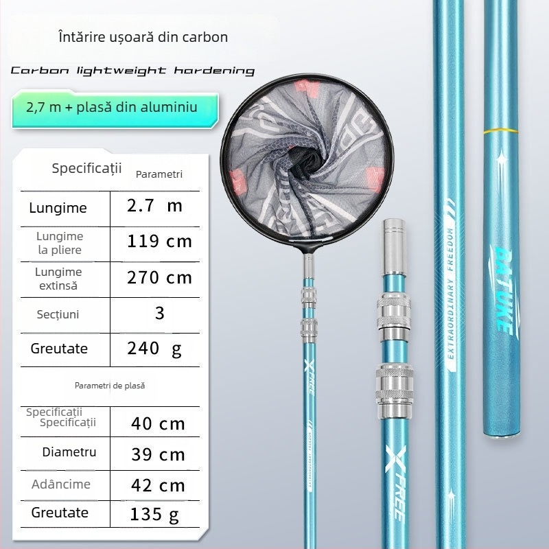 Bețișor telescopic din carbon pentru plasă de pescuit
