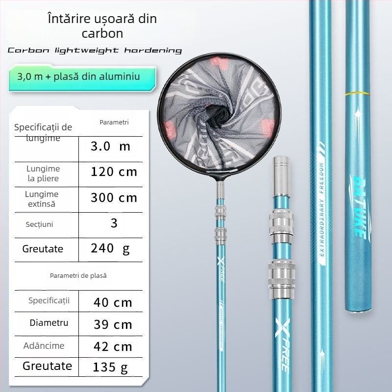 Bețișor telescopic din carbon pentru plasă de pescuit