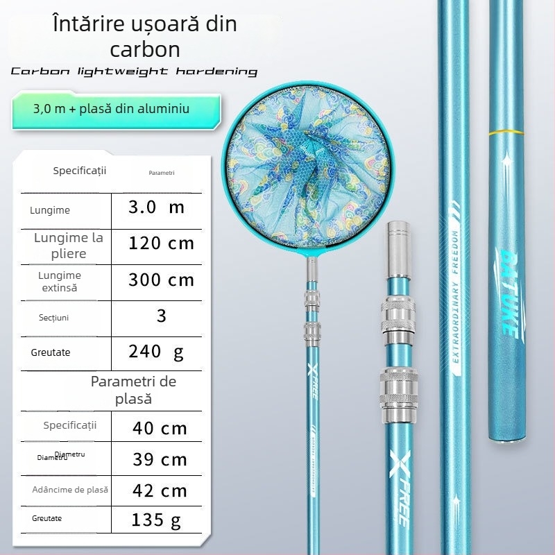 Bețișor telescopic din carbon pentru plasă de pescuit