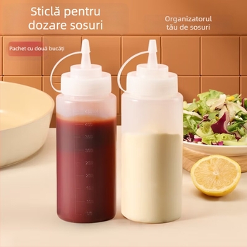 Sticlă din plastic pentru presare în bucătărie, cu capac și scară de măsurare, pentru ketchup, dressing de salată și dulceață